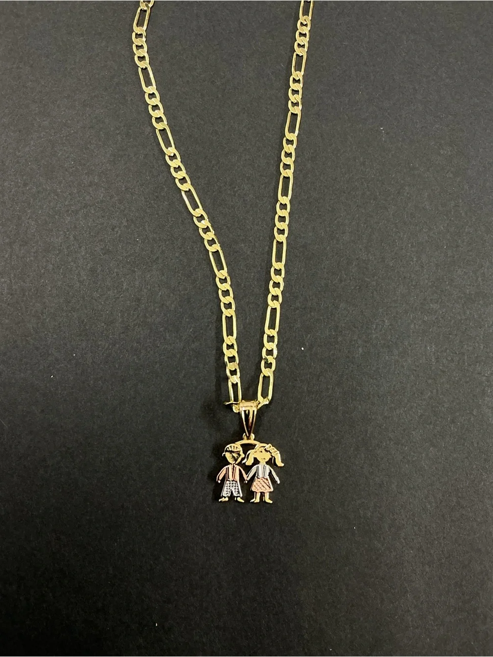 18K Gold-filled Tone kids 1 girl 1 boy Pendant Necklace - Pink Accents